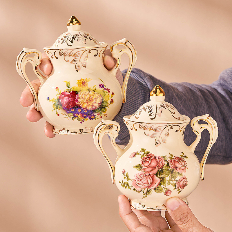 2pcs,Rose pattern ceramic milk – Tea Coffee Sugar Container recenzja i cena