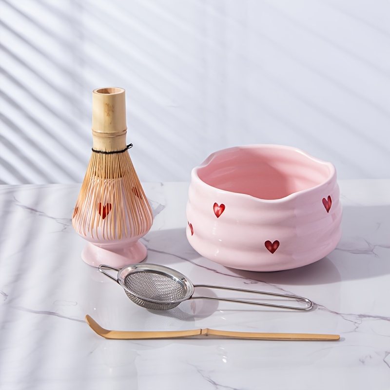 5pcs Pink Heart Decal Ceramic  – Matcha Whisk Set recenzja i cena