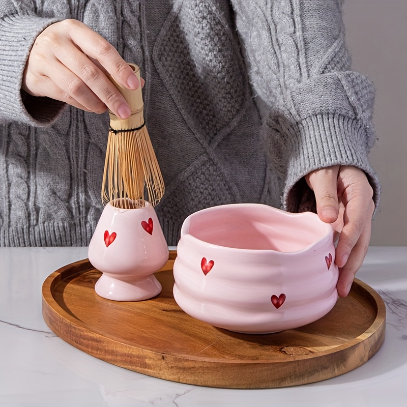 5pcs Pink Heart Decal Ceramic  – Matcha Whisk Set recenzja i cena