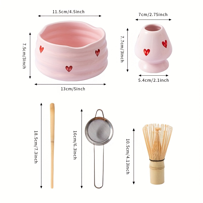 5pcs Pink Heart Decal Ceramic  – Matcha Whisk Set recenzja i cena