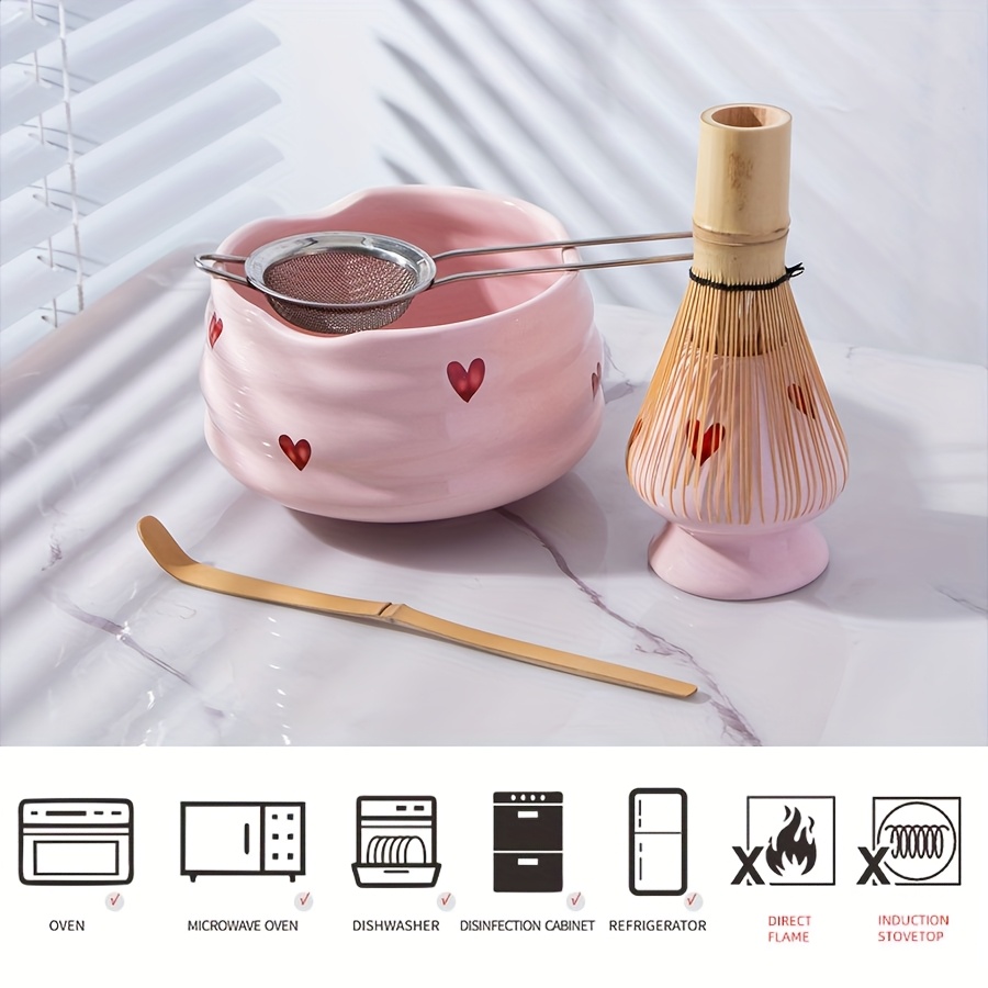 5pcs Pink Heart Decal Ceramic  – Matcha Whisk Set recenzja i cena